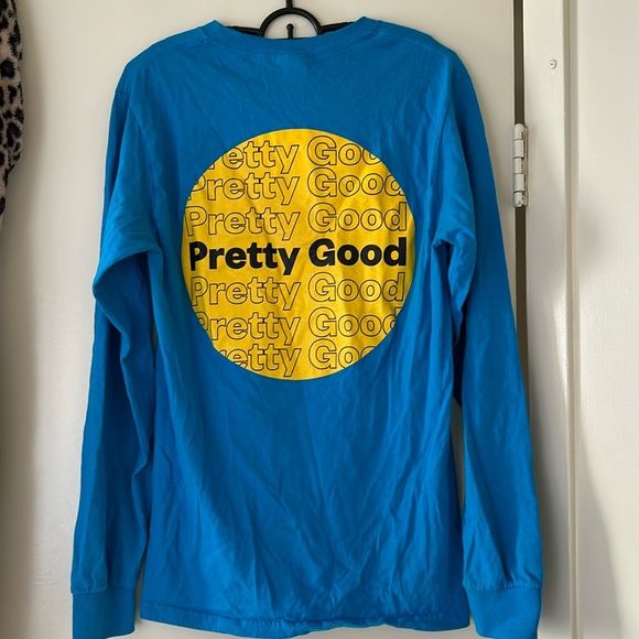 Blue long sleeve t, size s, back print Pretty Good, “Table Top Cannabis” brand - Picture 1 of 3